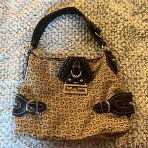 Brown and tan Guess pocketbook
